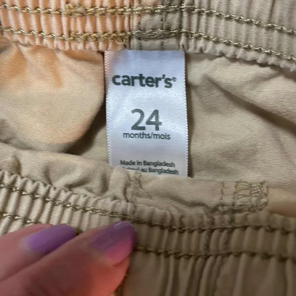 Carter’s beige elastic waist pull up pants 24M